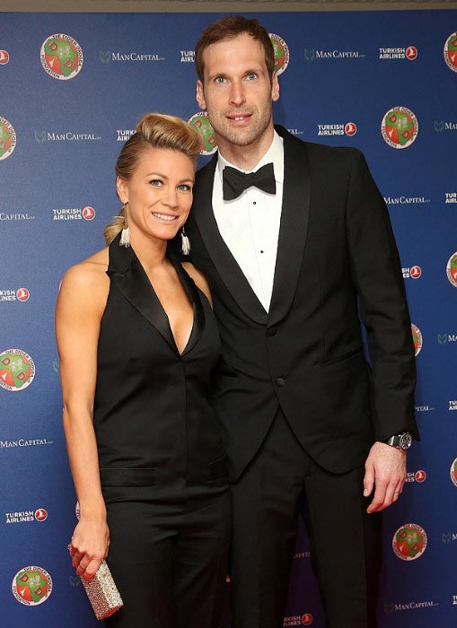 Petr Cech and his wife Martina Cechova pose on red carpet at the Didier Drogba Foundation charity in April 2015