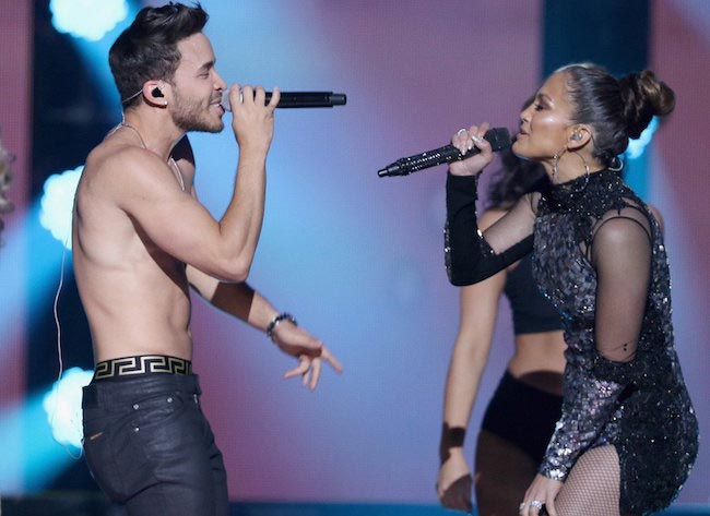 Prince Royce performing with Jennifer Lopez