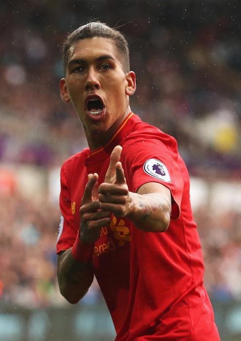 Roberto Firmino celebrates a goal against Swansea City on October 1, 2016