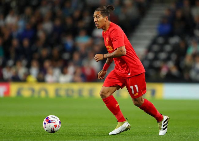 Roberto Firmino in action during a match between Liverpool and Derby County on September 20, 2016