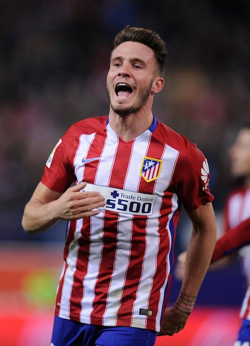 Saul Niguez celebrates his goal during a match between Atletico Madrid and Athletic Bilbao on December 13, 2015
