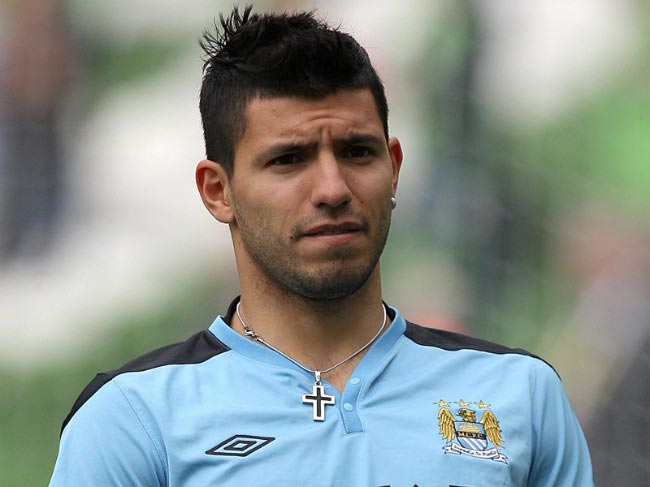 Sergio Agüero pictured while undergoing drills at the Manchester City training facility