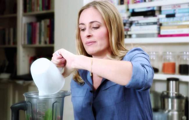 Amelia Freer making a pear and almond smoothie ahead of the BBC Good Food Eat Well Show