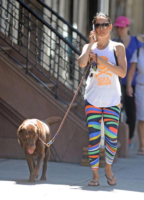 Lucy Liu walks her dog out in New York in July 2016