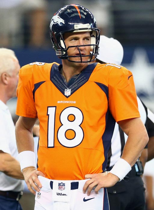 Peyton Manning before the start of preseason game between Denver Broncos and Dallas Cowboys in Texas in August 2014