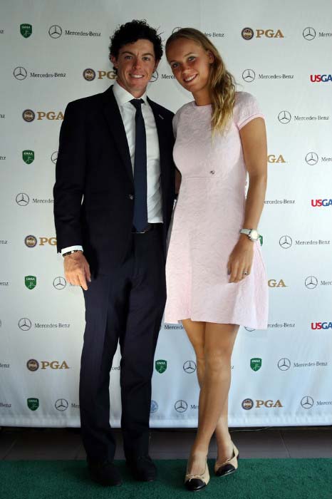 Rory McIlroy with Caroline Wozniacki at the US Golf Writers Dinner in April 2013