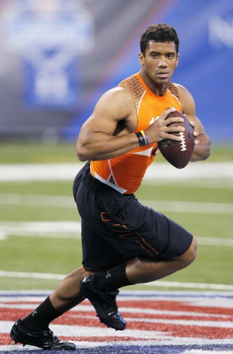 Russell Wilson during a warm up session before a NFL game in 2014