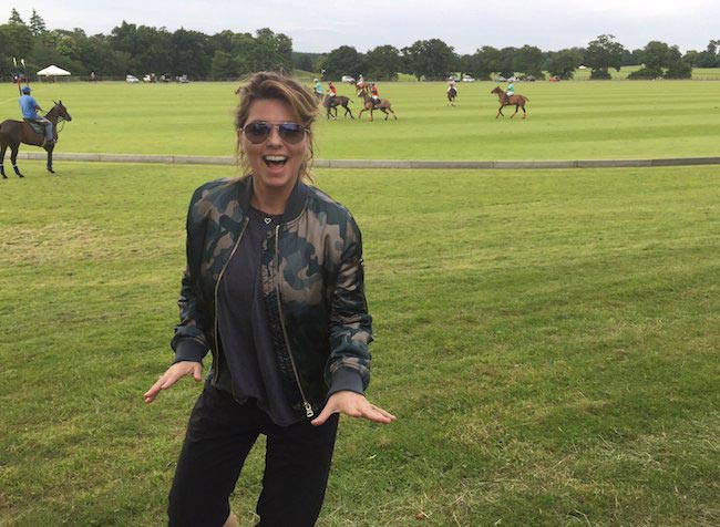 Shania Twain showing excitement before horeseback riding