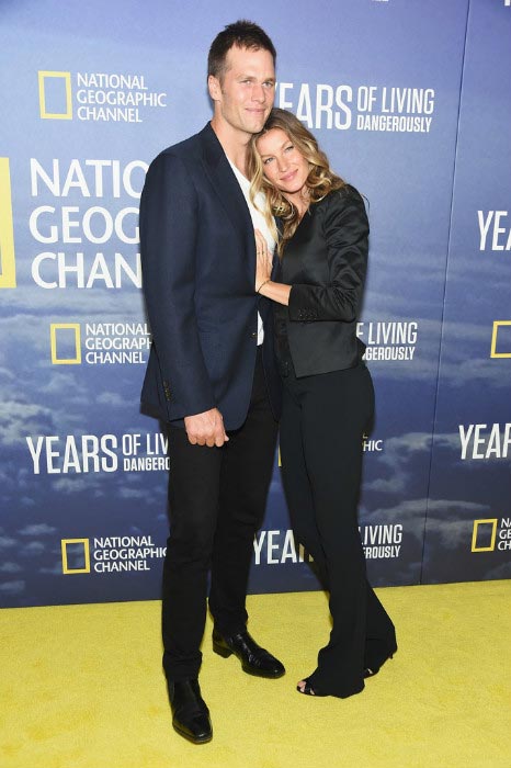 Tom Brady met vrouw Gisele Bundchen bij de National Geographic 's Years of Living Dangerously serie première in NYC in September 2016