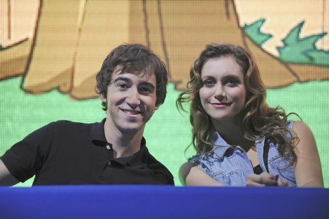 Vincent Martella and Alyson Stoner at the Phineas and Ferb panel during the 2013 Disney D23 Expo