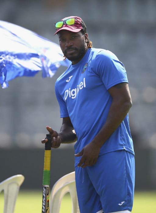 Chris Gayle at the West Indies training session during 2016 T20 World Cup