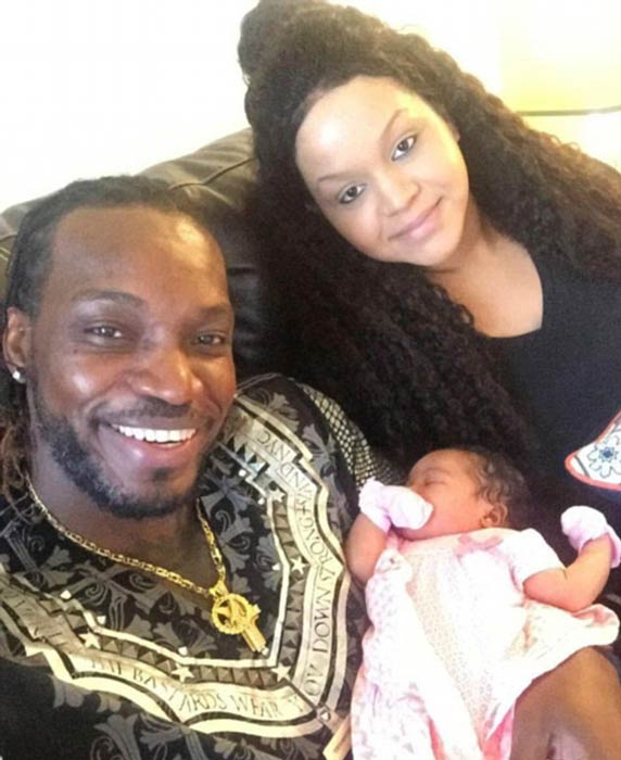 Chris Gayle and Natasha Berridge with newborn daughter Blush in an Instagram post in 2016