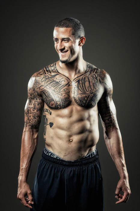 Colin Kaepernick shows off his ripped torso in a shirtless body photoshoot in 2015