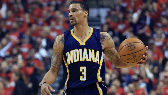 George Hill during a NBA match between Indiana Pacers and Toronto Raptors in April 2016