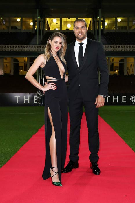 Lance Franklin and Jesinta Campbell at Sydney Swans function before 2016 AFL Brownlow Medal ceremony in September 2016