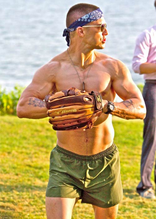 Milo Ventimiglia shirtless on That’s My Boy movie set in 2011