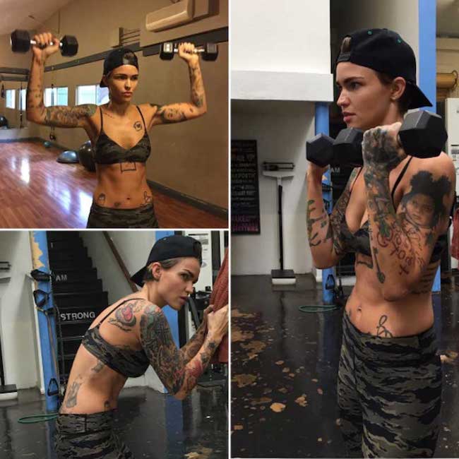 Ruby Rose dumbbell workout