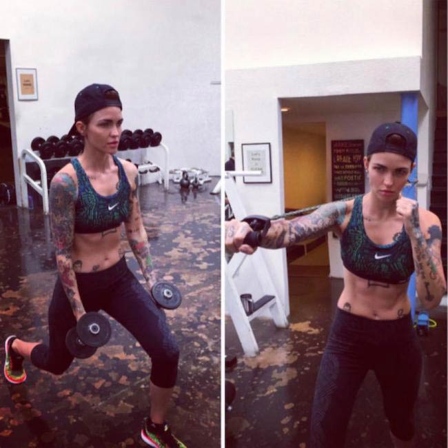 Ruby Rose exercising in the gym