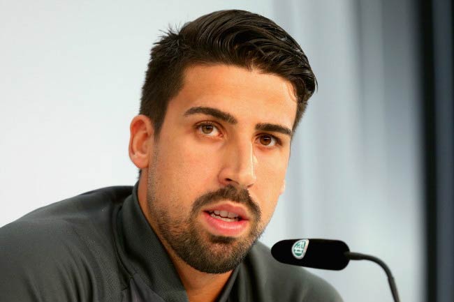 Sami Khedira speaks at the German National Team press conference in Switzerland on May 31, 2016