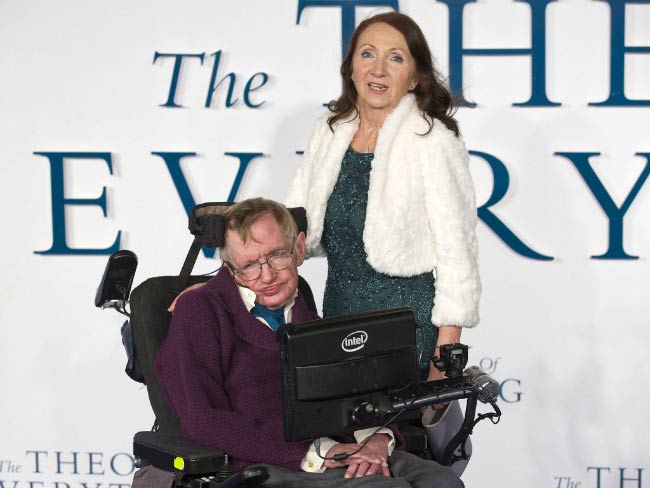 Stephen Hawking and Jane Wilde at the release of Hawking biopic “The Theory of Everything” in December 2014