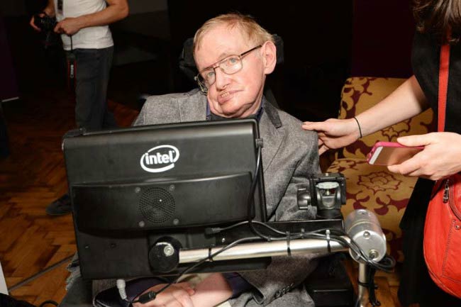 Stephen Hawking at the closing night party for 'Monty Python Live (Mostly)' in June 2014