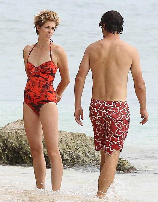 Andrew Lincoln and his wife Gael Anderson on the Caribbean beach in August 2013