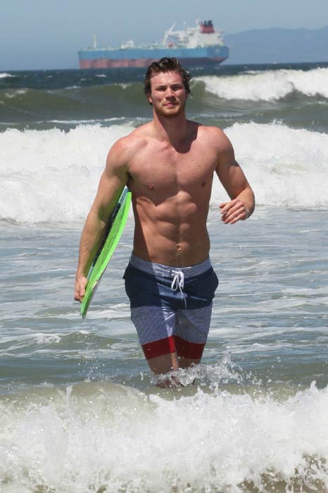 Derek Theler during morning surf at Malibu beach in June 2013