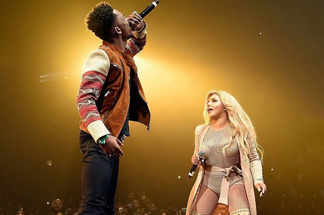 Desiigner and Lil’ Kim on the stage at the BET Awards in June 2016