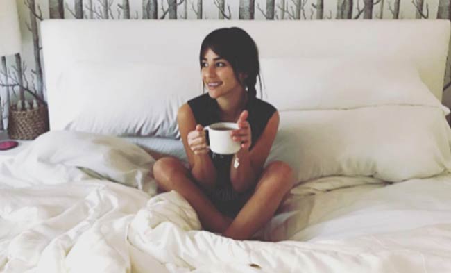 Lea Michele having coffee