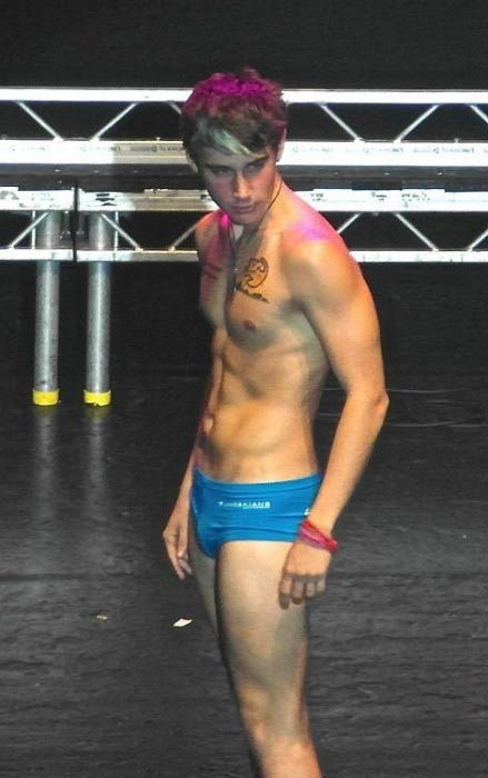 Luke Brooks shirtless at a concert in Australia in 2014