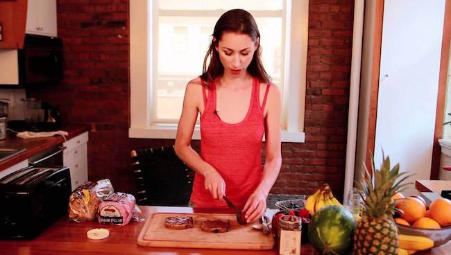 Tara Stiles making food in the kitchen