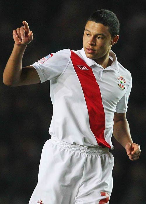 Alex Chamberlain during a match between Southampton and Manchester United in January 2011