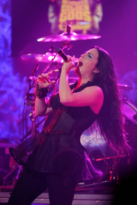 Amy Lee performing onstage during the Revolver Golden Gods Award Show in April 2012