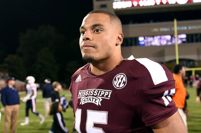 Dak Prescott during a match between the Mississippi State Bulldogs and Tennessee Martin Skyhawks in November 2014 