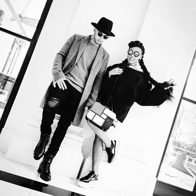 Janelle Monae and Lewis Hamilton at the Stella McCartney's show during Paris Fashion Week in October 2015