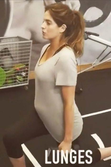 Pregnant Binky Felstead doing lunges for legs