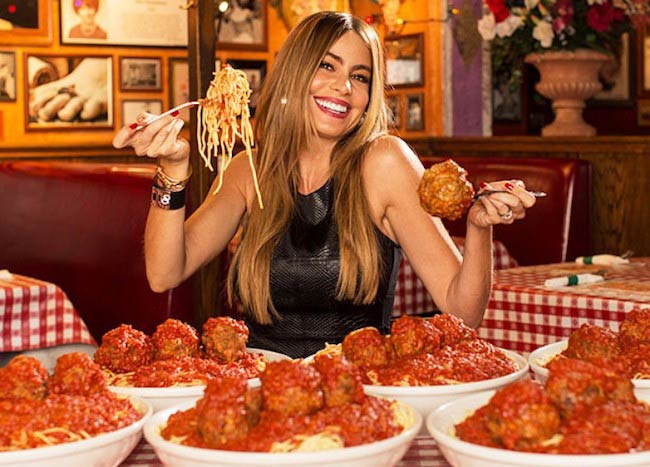 Sofia Vergara having meatballs