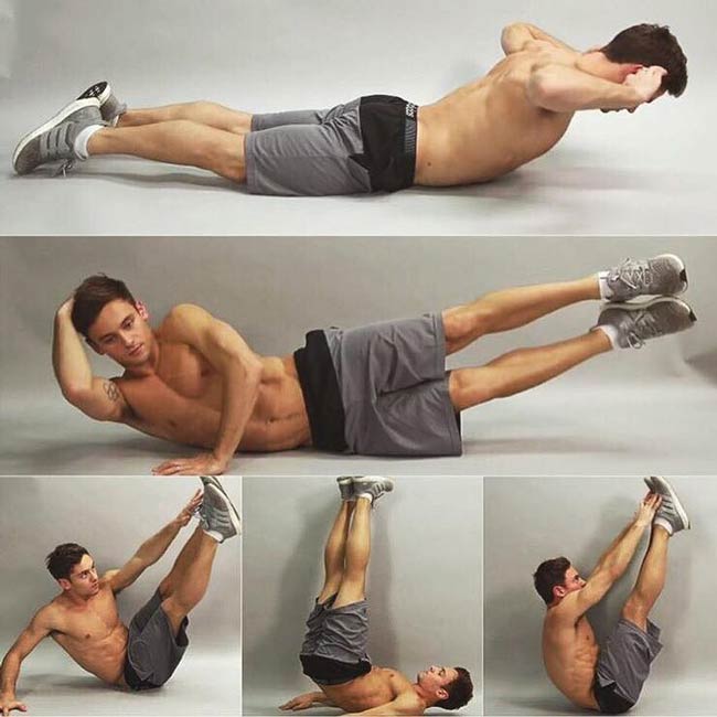 Tom Daley at various workout moments