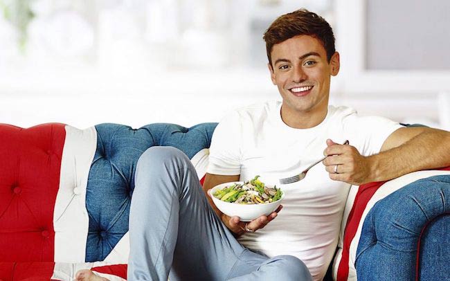 Tom Daley eating a salad