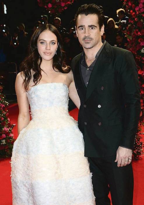 Jessica Brown Findlay with costar Colin Farrell at the “A New York Winter’s Tale” premiere in February 2014
