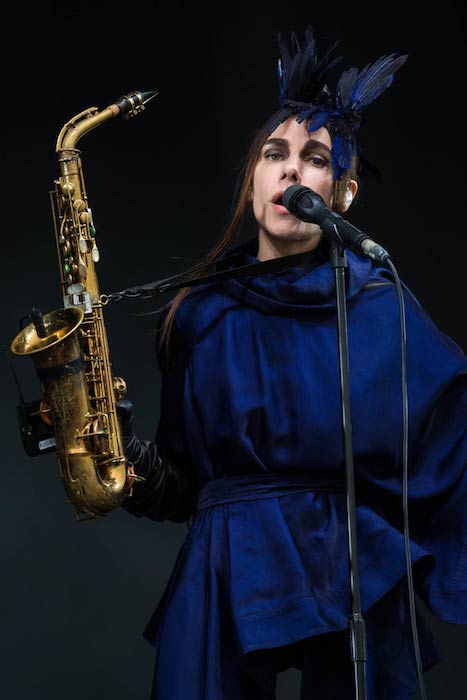 PJ Harvey performing on Day 3 of the Glastonbury Festival at Worthy Farm, England on June 26, 2016