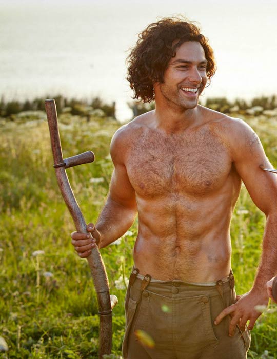 Aidan Turner shirtless in a scene from the Poldark TV series