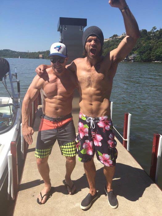 Jared Padalecki with fellow CW actor, Stephen Amell in August 2015. The two men posted shirtless pictures to promote awareness for Jared’s AKF campaign