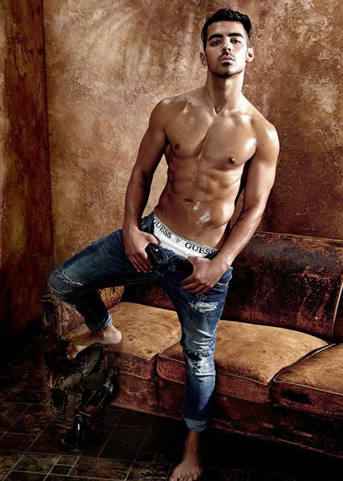 Joe Jonas shirtless during 2017 Guess underwear shoot