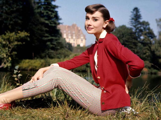 Audrey Hepburn poses for a modeling photoshoot