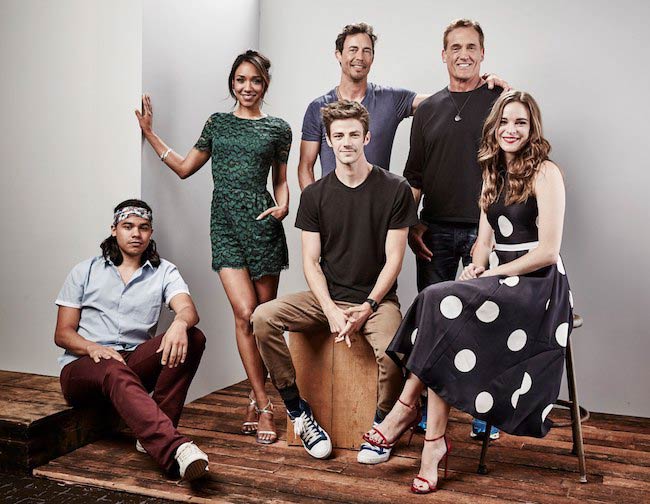Carlos Valdes (extreme left) with the entire cast of The Flash during Comic-Con in July 2015 in San Diego, California