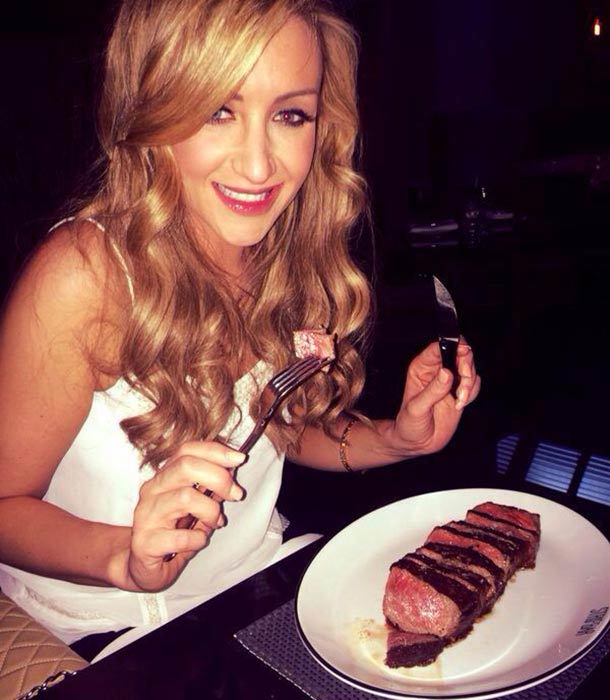 Catherine Tyldesley having a steak