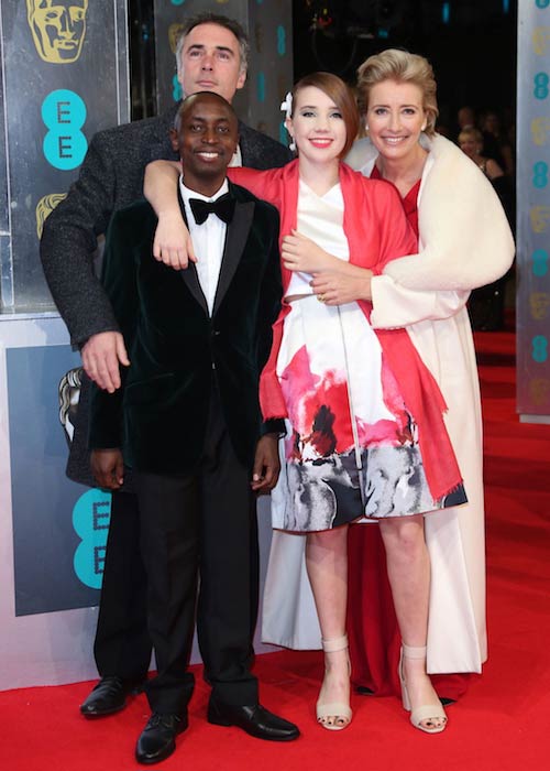 Emma Thompson with her husband Greg, adopted son Tindy and daughter Gaia at the 2014 BAFTA Awards in London