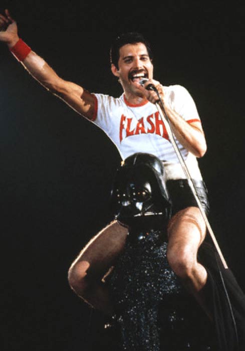 Freddie Mercury performing at the music concert in 1980