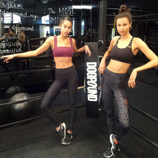 Laura Harrier working out with best friend and fellow model, Alexandra Bonnesen (Right) at Dogpound in May 2016
